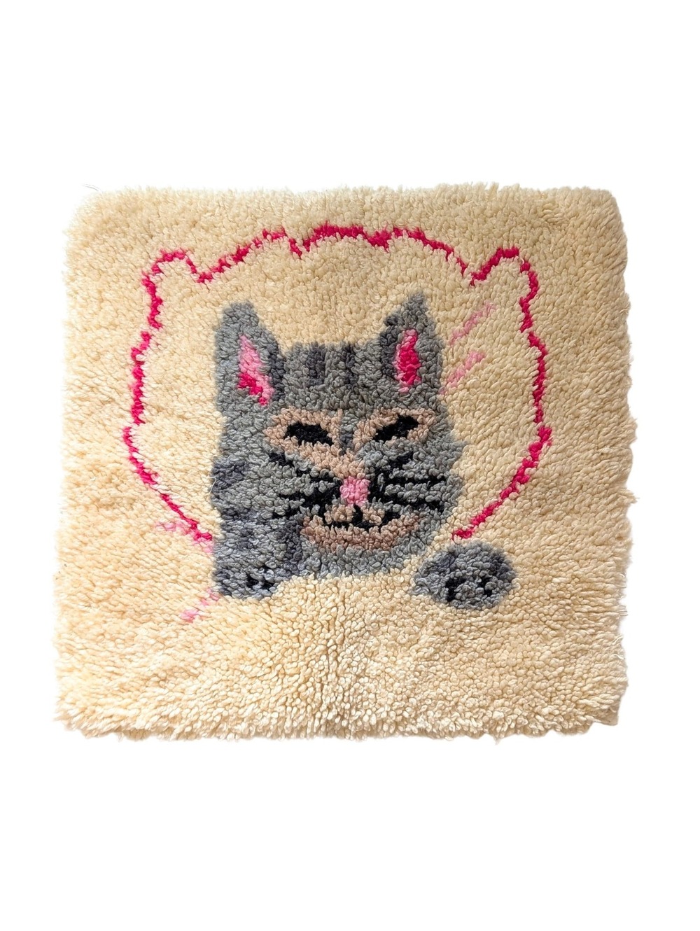 Vintage Completed Cat Latch Hook Rug
